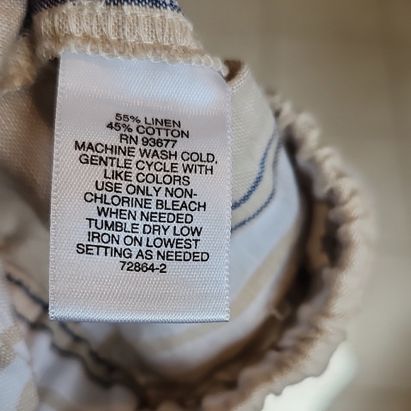 Liz Claiborne Khaki Striped Linen Blend Zippered Straight Leg Pant Size Small - Picture 9 of 9